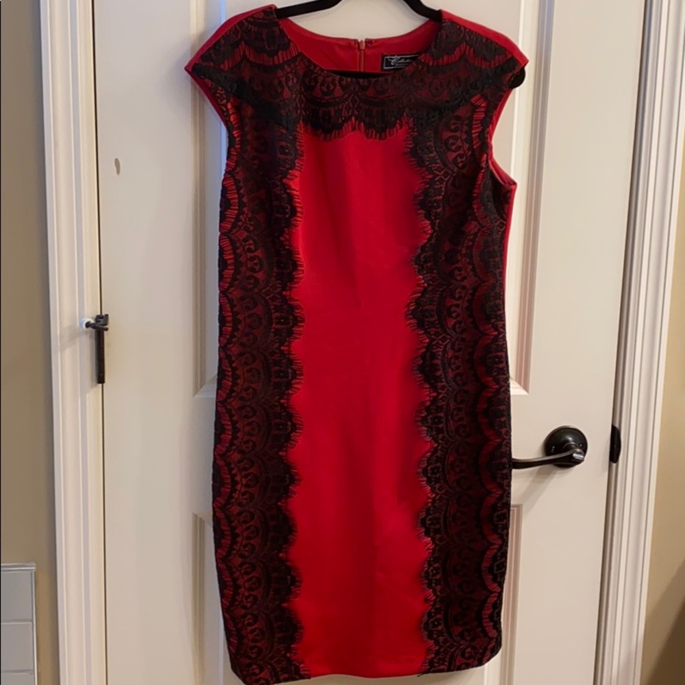 Elegant Black Lace Red Dress